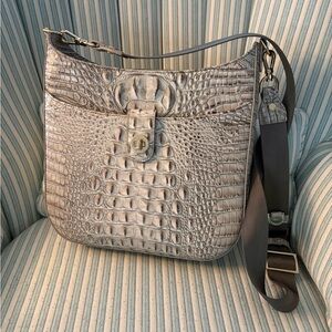 Brahmin Leia Taupe Crocodile-Embossed crossbody Shoulder Bag